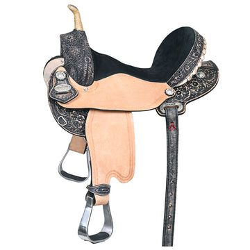 HILASON Flex Tree Western Horse Saddle American Leather Trail Barrel Racing Black Rough Out